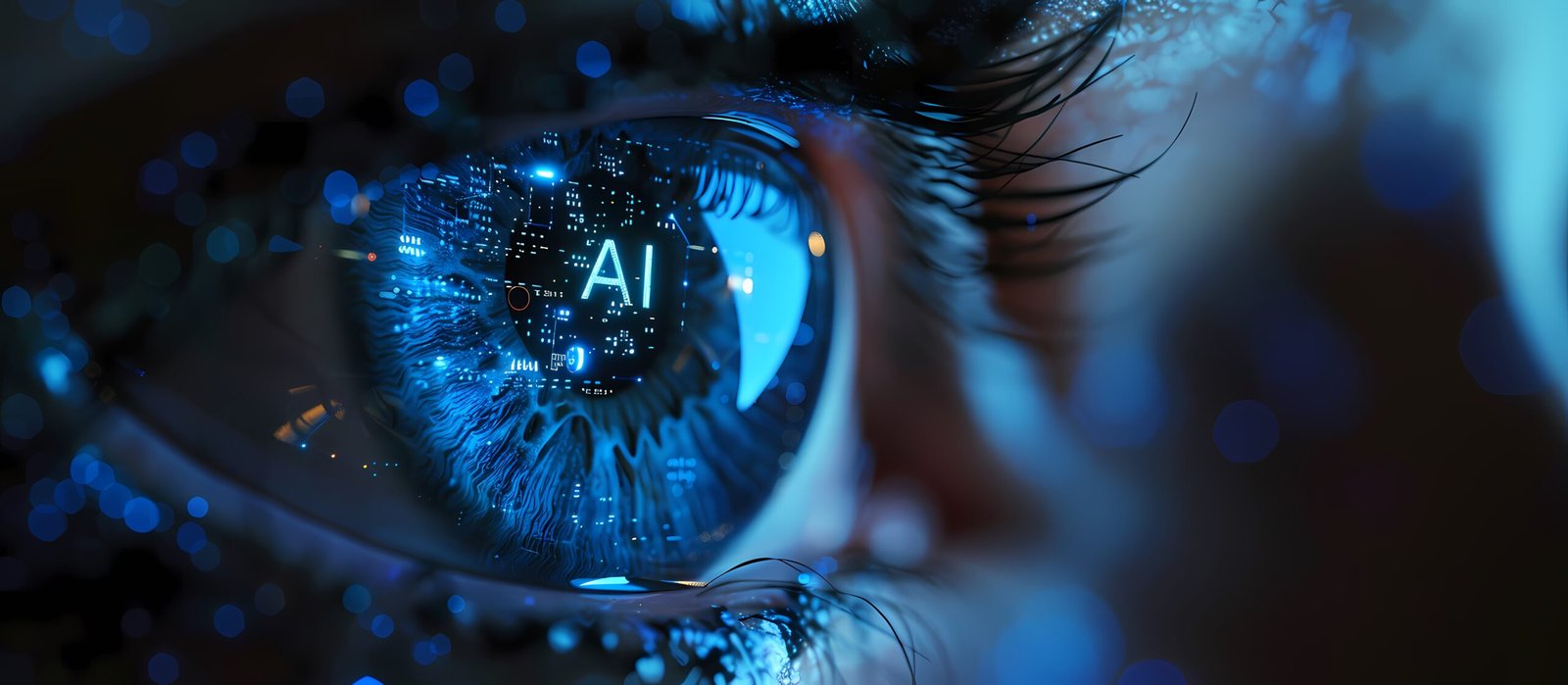 Primer plano de un ojo con la sigla AI sobre inteligencia artificial
