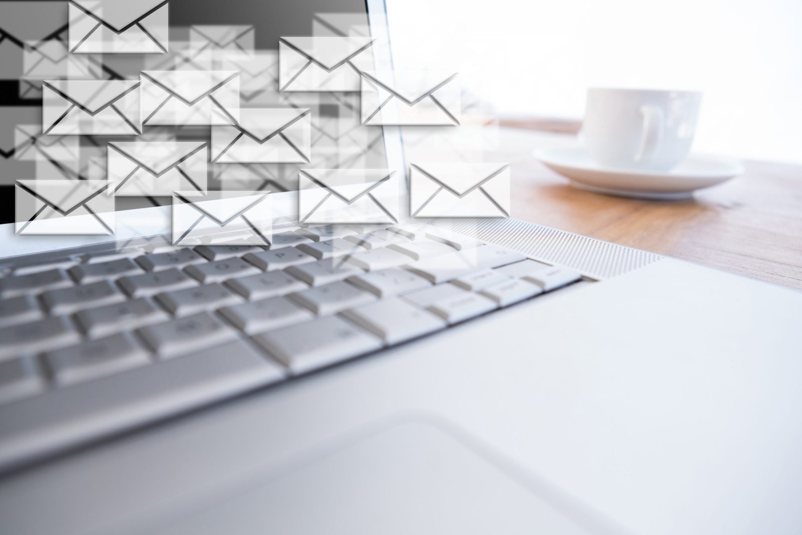 Sobres de correo saliendo de un teclado en una campaña de email marketing